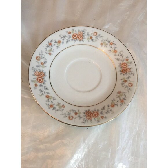 FTDA Vintage 1987 Footed Teacup & Saucer Set‎ White Silver Band Floral Orange - Picture 8 of 11
